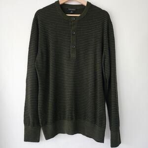 Banana Republic Extra Fine Merino Wool green stiped 1/4 button sweater size‎ XL